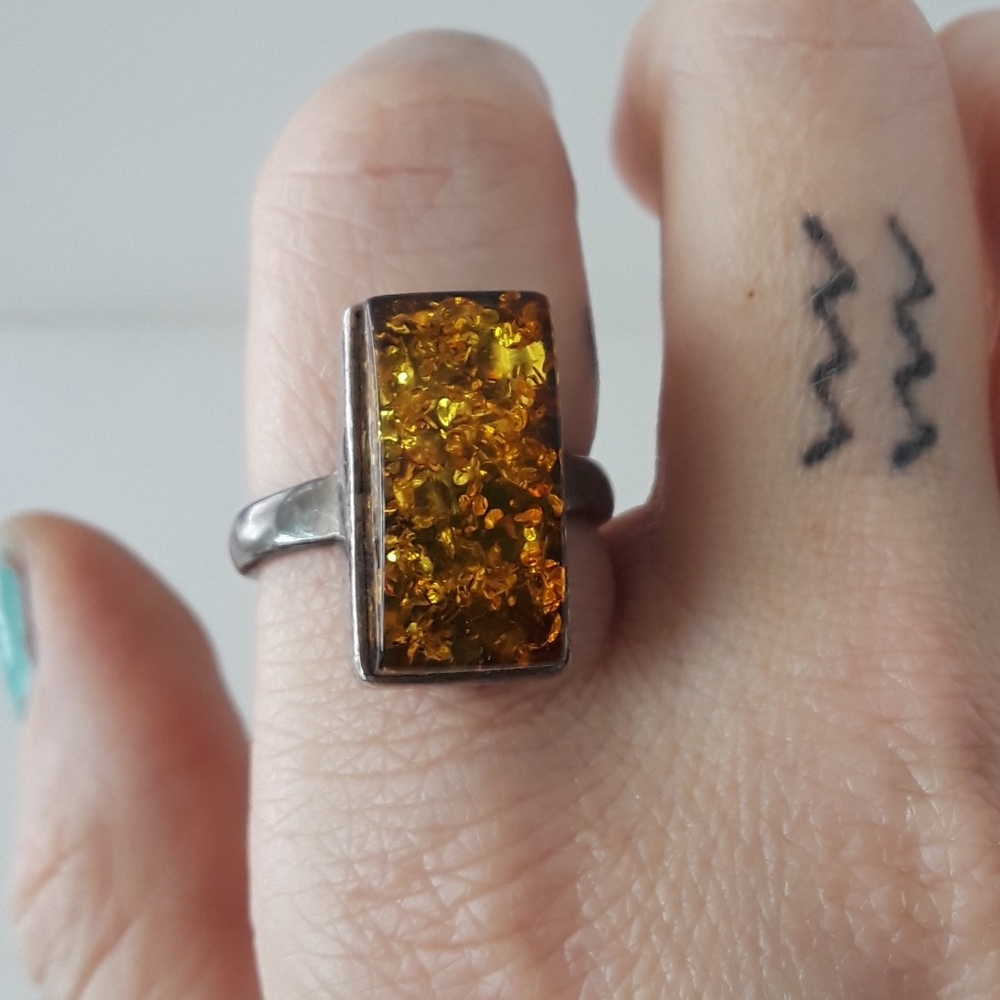 Stunning  Amber Stone Ring size 7.5
